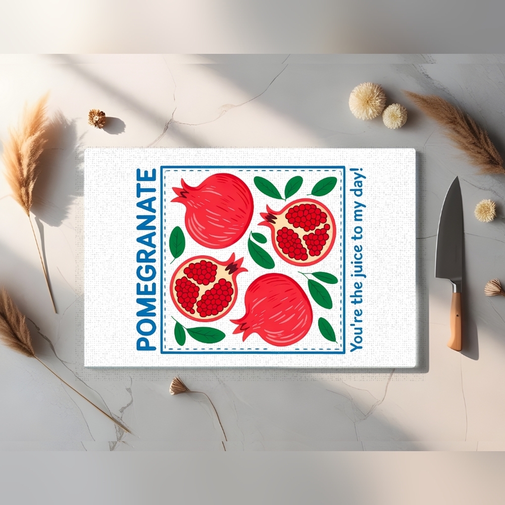 Pomegranate Themed Cutting Board 8 X 11 Glass